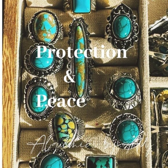 Turquoise Navajo style gold large hoop earrings/ Gold Turquoise protection peace - Picture 3 of 8